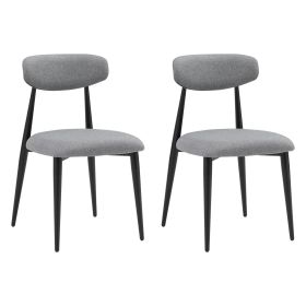 Modern Dining Chairs Set of 2, Curved Backrest Round Upholstered and Metal Frame, Grey