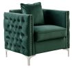 Bayberry 34" Green Velvet Chair with 1 Pillow