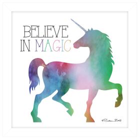 "Believe in Magic Unicorn" by Susan Ball, Ready to Hang Framed print, White Frame