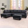 Black Grey Linen Living Room Sofa Set A