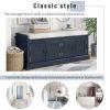 Storage Bench with 4 Doors and Adjustable Shelves, Shoe Bench with Removable Cushion for Living Room, Entryway (Antique Navy)