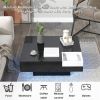 Modern Minimalist Design 31.5*31.5in Square Coffee Table with Detachable Tray and Plug-in 16-color LED Strip Lights Remote Control for Living Room