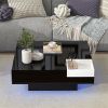 Modern Minimalist Design 31.5*31.5in Square Coffee Table with Detachable Tray and Plug-in 16-color LED Strip Lights Remote Control for Living Room