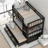 Wood Bunk Bed with Trundle and Drawers, Espresso