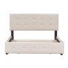 Upholstered Platform Bed with Classic Headboard and 4 Drawers, No Box Spring Needed, Linen Fabric, Queen Size Beige