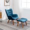 Leiria Contemporary Silky Velvet Tufted Accent Chair with Ottoman, Blue