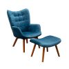 Leiria Contemporary Silky Velvet Tufted Accent Chair with Ottoman, Blue