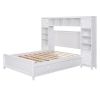 Full Size Wooden Bed With All-in-One Cabinet and Shelf, White