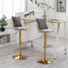 Grey velvet bar chair, pure gold plated, unique design,360 degree rotation, adjustable height,Suitable for dinning room and bar,set of 2