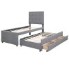 Twin Size Upholstered Platform Bed with Pull-out Twin Size Trundle and 3 Drawers, Gray