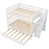 Full over Full Bunk Bed with Trundle and Staircase,White