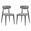 Modern Dining Chairs Set of 2, Curved Backrest Round Upholstered and Metal Frame, Grey