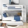 Full over Full Bunk Bed with Trundle and Staircase,White