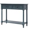 Console Table Traditional Design with Two Drawers and Bottom Shelf (Navy)