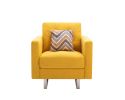 Victoria 33.5" Yellow Linen Fabric Armchair with Metal Legs, Side Pockets, and Pillow