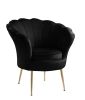 Angelina 34" Black Velvet Scalloped Back Barrel Accent Chair with Metal Legs