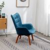 Leiria Contemporary Silky Velvet Tufted Accent Chair with Ottoman, Blue