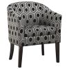 Grey and Black Hexagon Print Barrel Back Accent Chair