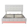 Tufted Upholstered Platform Bed with Hydraulic Storage System,Queen Size PU Storage Bed with LED Lights and USB charger, White