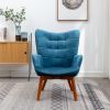 Leiria Contemporary Silky Velvet Tufted Accent Chair with Ottoman, Blue