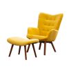 Leiria Contemporary Silky Velvet Tufted Accent Chair with Ottoman, Yellow