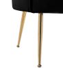 Angelina 34" Black Velvet Scalloped Back Barrel Accent Chair with Metal Legs