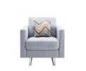 Victoria 33.5" Light Gray Linen Fabric Armchair with Metal Legs, Side Pockets, and Pillow