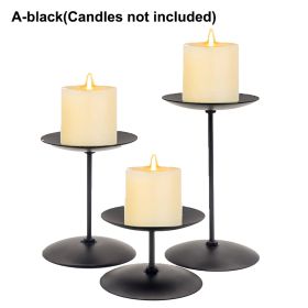 3Pcs Metal Candle Holders Iron Pillar Candle Plate Candle Stand Candlestick Table Centerpieces Wedding Party Festival Home Decor (Color: A-black)