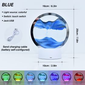 2023 Creative 3D Moving Sand Art Night Light Quicksand Painting Table Lamp LED Lights Hourglass Christmas Gift Home Office Decor (Emitting Color: Blue)