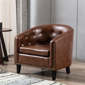 PU Leather Tufted Barrel ChairTub Chair for Living Room Bedroom Club Chairs (Color: as picture)